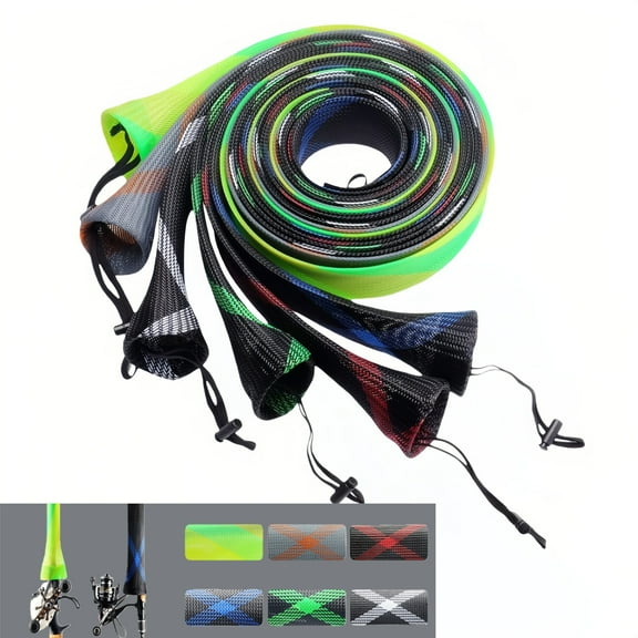 WuPing Fishing Rod Sock Fishing Rod Nylon Mesh Protective Sleeve, 6-Piece Set for Spinning Fishing Rod 6-1/2 FT to 7-1/2 FT