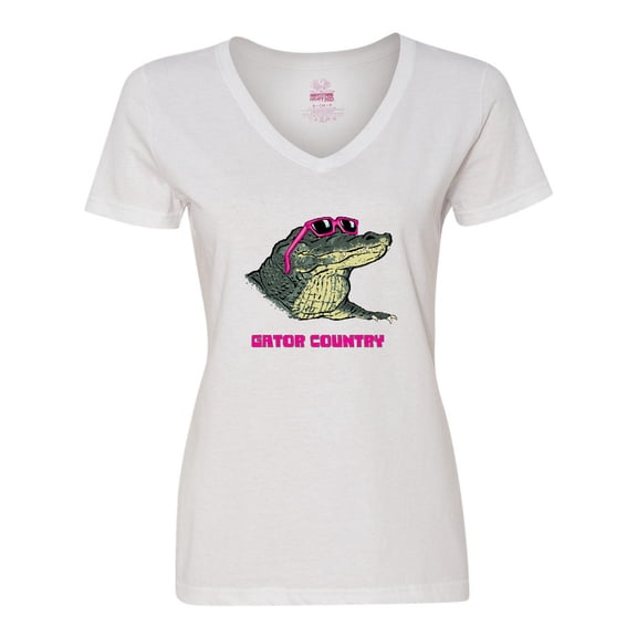 Inktastic Gator Country Sunny Gator in Pink Sunglasses Women's V-Neck T-Shirt