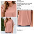 thumbnail image 4 of Camisa de manga corta para mujer, cuello redondo, manga corta de malla de encaje, Color puro, camisa holgada informal para mujer, Top para diario de verano, Rosa XL, 4 of 5