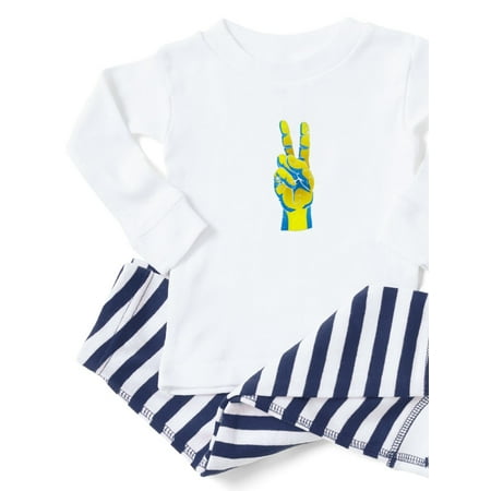 

CafePress - Peace For Ukraine Ukrainian Hand Peace Sig Pajamas - Toddler Long Sleeve Pajama set