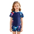 thumbnail image 2 of XIYON Kids Girls Summer Swimwear 2 Pieces Short Sleeve Cartoon Print Tankini Top And Shorts Comfortable Swimsuit For Pool Beach,Navy,1-2 Years, 2 of 9