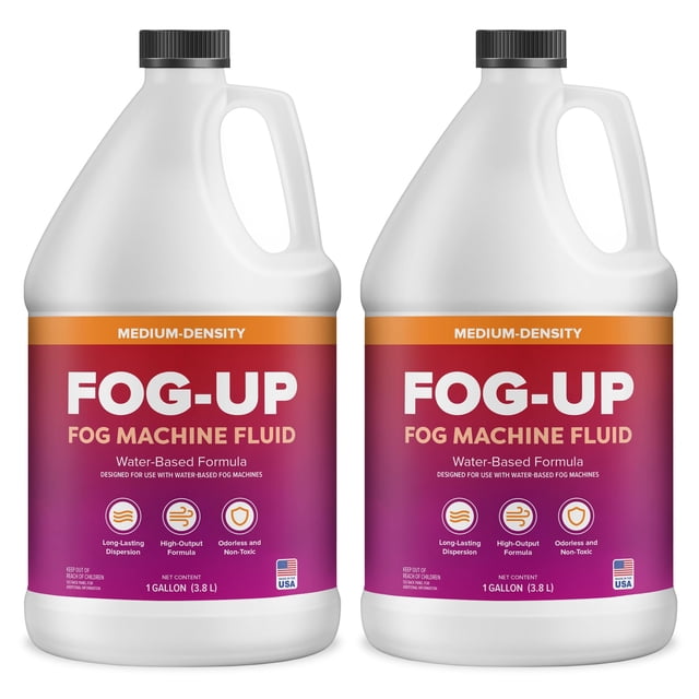 FogUp Medium Density Fog Juice - Extremely Long Lasting, High Output Non-Toxic Odorless Water-Based Fog Machine Fluid - (2 Pack) 1 Gallon,