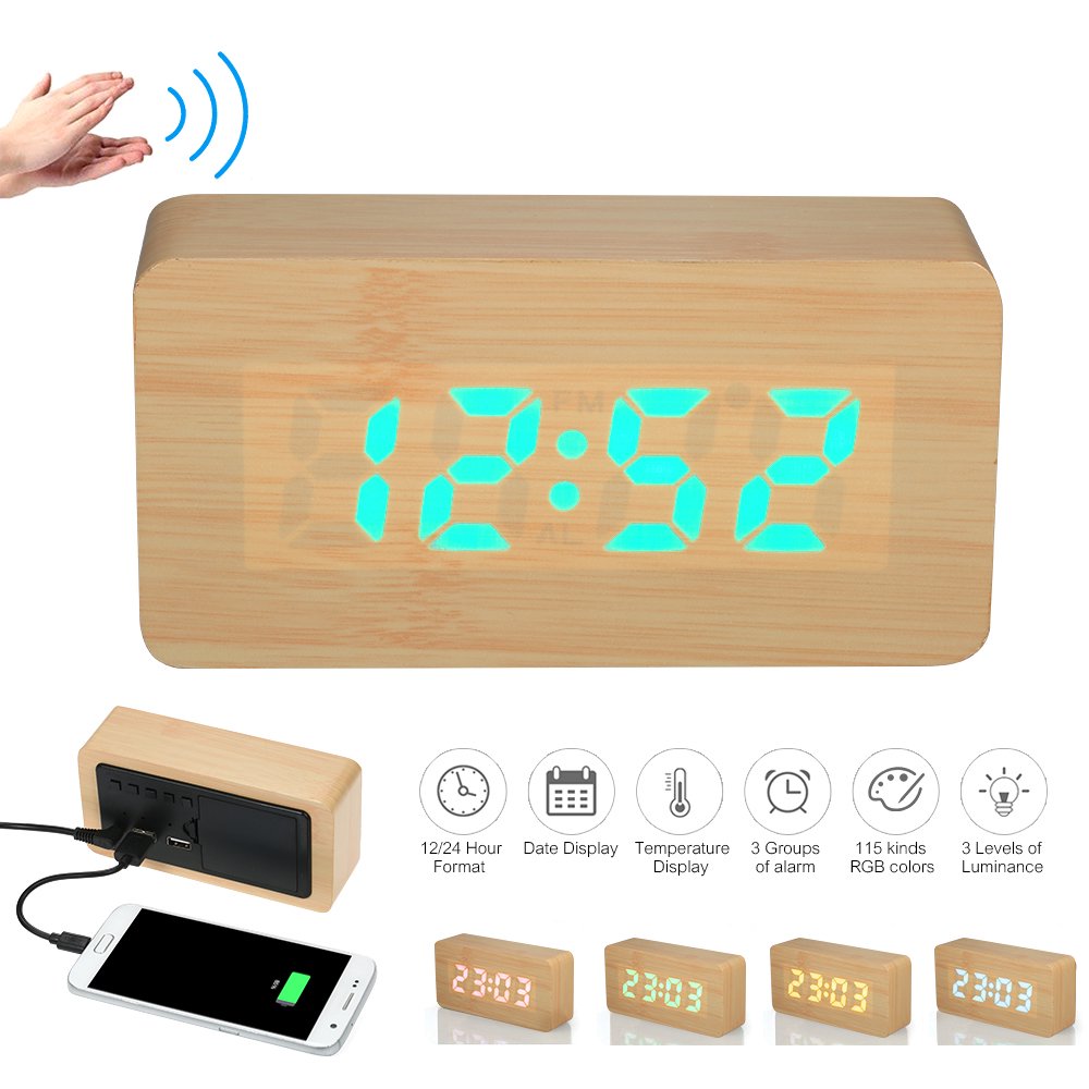 USB/Battery Operated Digital 115Color RGB LED Alarm Clock Time
