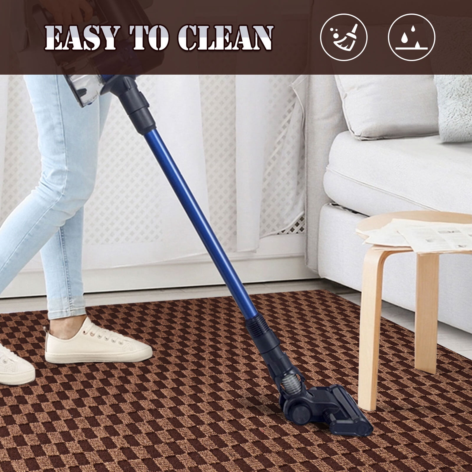 BESTVUE Runner Rug Outdoor Non Slips Carpet Runners Indoor Utility Area Rugs Mat for Kitchen Hallway Entryway Garage with Rubber Backing Checkred Brown 3ft x 4ft
