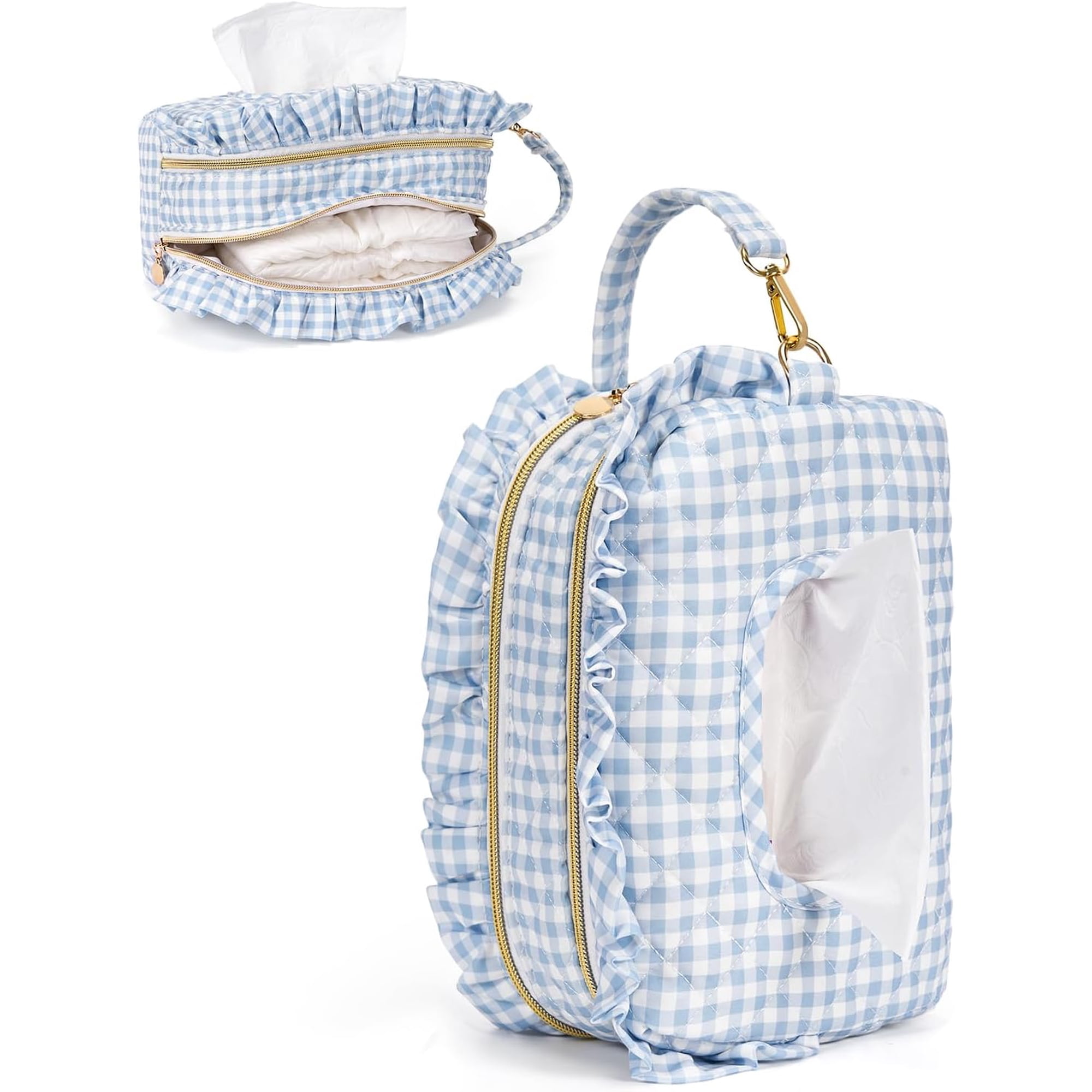 Double-Layer Wipe Holder Quilted Wipes Bag Small Hanging Diaper Bag Portable Wipe Pouch for Stroller, Home, Travel (Pink Bow)