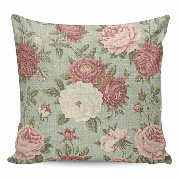 Spring Flower Pillow Covers 18x18 Inch Decorative Throw Pillow Cover, Farmhouse Vintage Country Floral Plant Green Sofa Pillowcases Accent Cushion Case Home Decor Bedroom Living Room