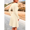 thumbnail image 2 of Vestido PRETTYGARDEN de punto acanalado beige, manga larga, corte en A, talla M, 2 of 8