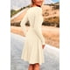 thumbnail image 2 of Vestido PRETTYGARDEN de punto acanalado beige, manga larga, corte en A, talla M, 2 of 8