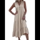 thumbnail image 3 of Vestido Informal para Mujer, Sin Mangas, Cuello en V, Botones, para Playa, con Volantes Escalonados, Falda , Vestidos Midi. Caqui M, 3 of 10