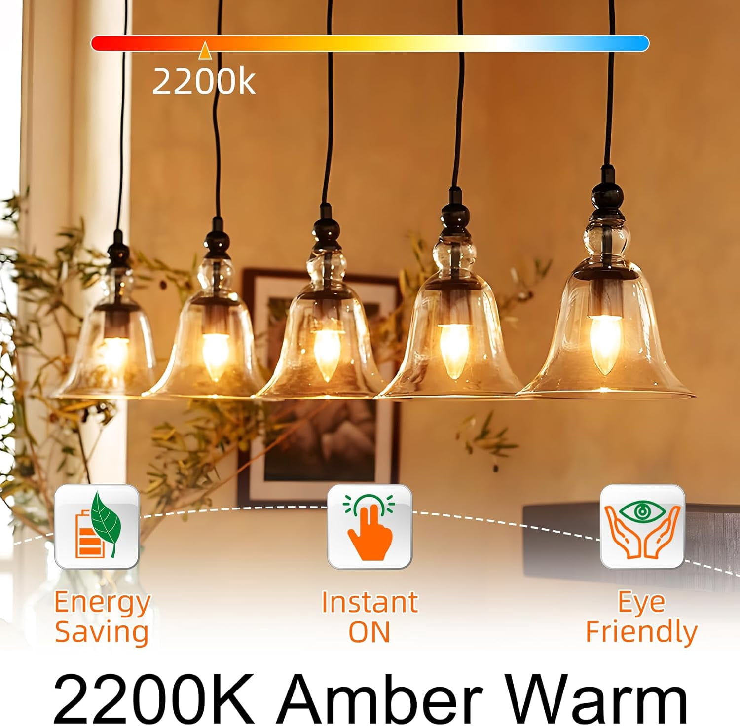 PYYAN-LED Candelabra Light Bulbs, 40 watt Equivalent Chandelier Bulbs, E12 LED Bulb Dimmable, 2200K Amber Warm, B10 Candle Light Bulb, 90+CRI, 400LM, Amber Glass Finish, 6 Pack