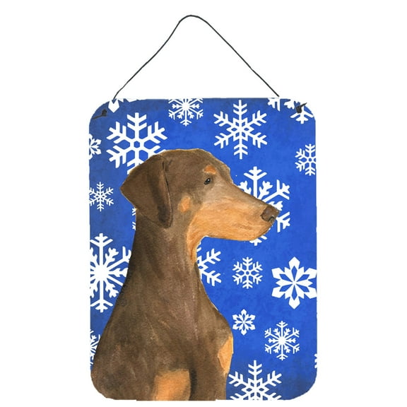 Carolines Treasures SS4617DS1216 Doberman Winter Snowflakes Holiday Wall or Door Hanging Prints 12WX16H multicolor