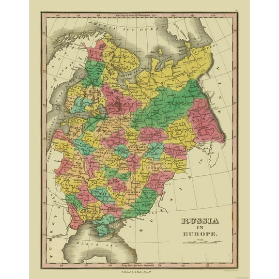 Historic Map - Russia European - Finley 1831 - Vintage Wall Art