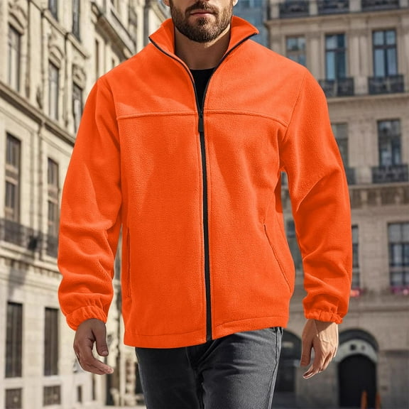Mens Polar Fleece Jacket Full Zip Lightweight Casual Outdoor Jackets Stand Collar Warm Coats with Pocket