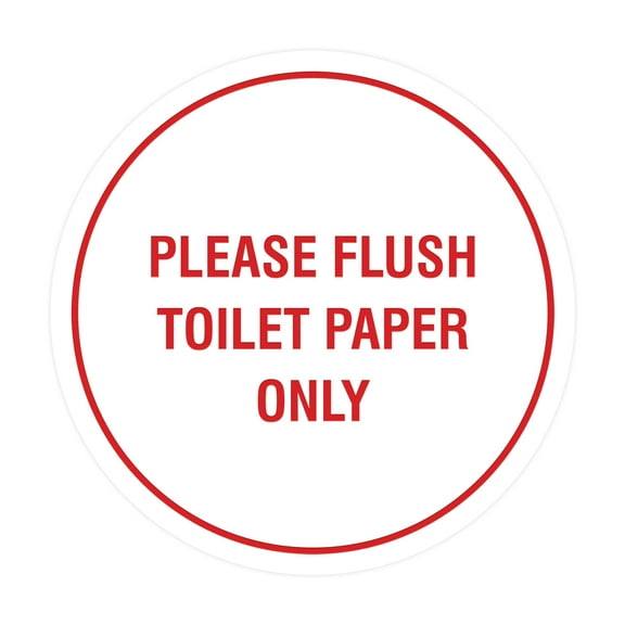 Circle Please Flush Toilet Paper Only Sign (White/Red) - Large