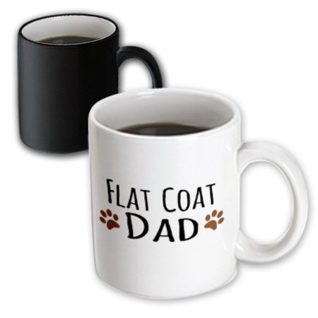 Brown Flat Coated Retriever - 3dRose Flat Coat Dog Dad - flat-coated retriever doggie by bread - brown muddy paw prints - doggy lover, Magic Transforming Mug, 11oz