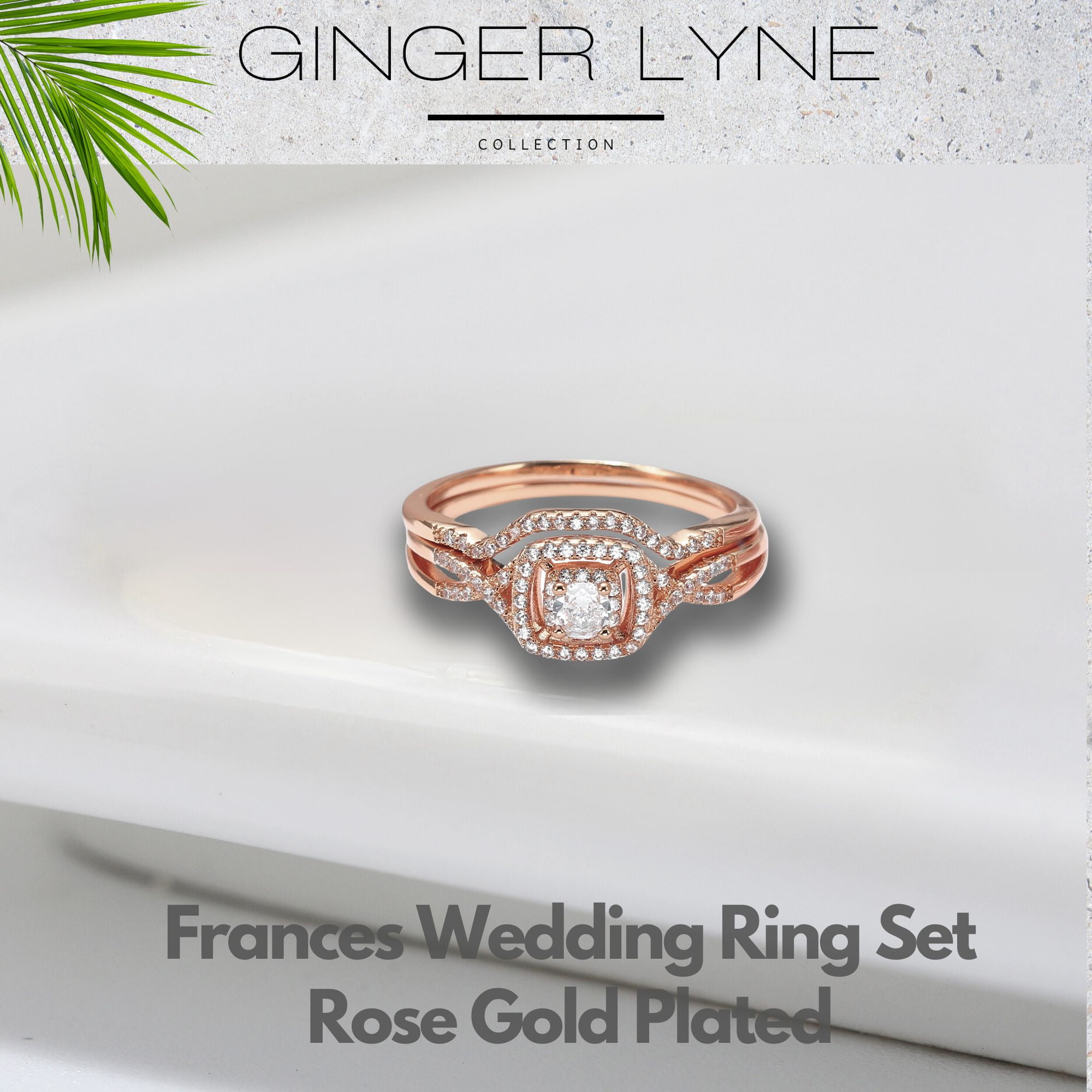 Bridal Set for Women Halo CZ Plated Gold Engagement Rings Ginger Lyne Collection