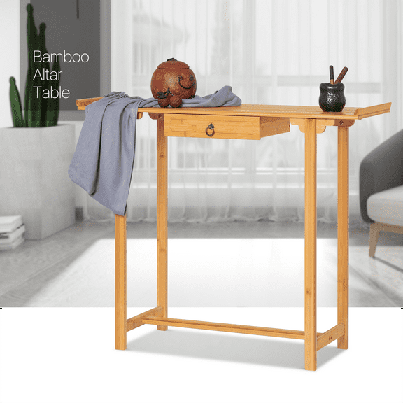 SSyao Bamboo Entryway Chinese Antique Oriental Altar Desk Home Console Table w/Drawer, Natural