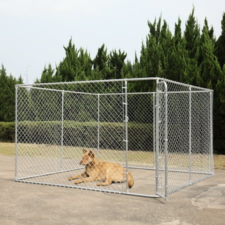 Jaxpety Dog fence 10 x 10 Ft Heavy Duty Outdoor Chain Link Dog Kennel Enclosure w/ (Best Chain Link Fence For Dogs)