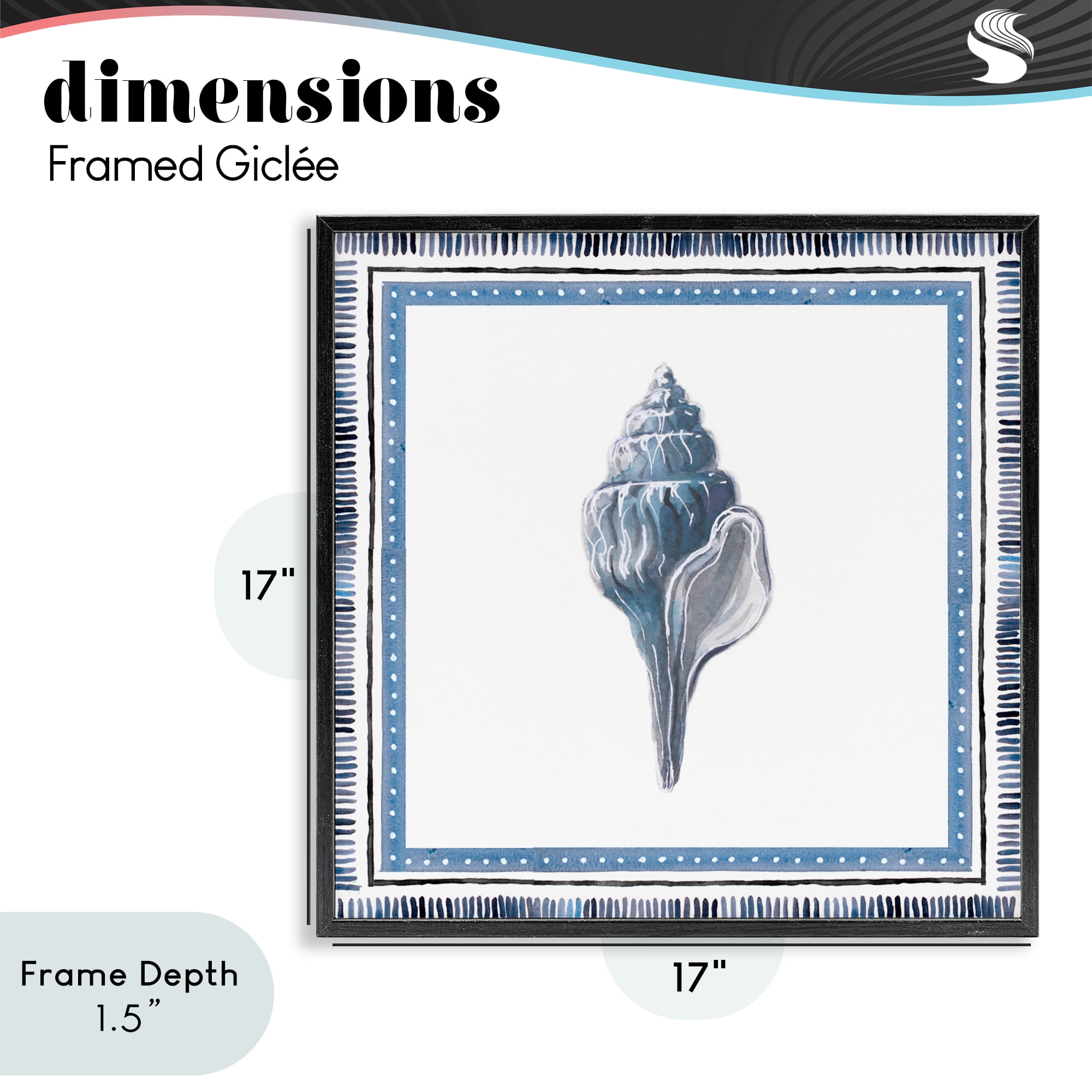 Stupell Industries Soft Blue Conch Shell Black Framed Giclee Art, design by Lanie Loreth