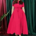 thumbnail image 2 of Evdexr Long Maxi Dresses for Women Plus Size Solid Color Dress Short Sleeve Crew Neck Dresses Hot Pink 4XL, 2 of 4