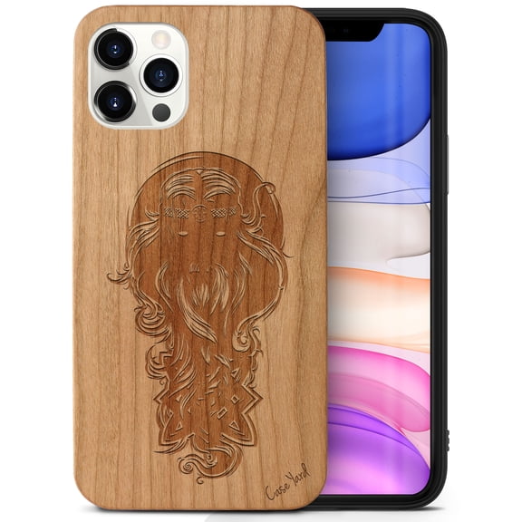 Case Yard Wooden Case Outside Soft TPU Silicone, Slim Fit Shockproof Wood Protective Phone Cover for Girls Boys Men and Women, Supports Wireless Charging Svarog Design case for iPhone-12-Pro-Max