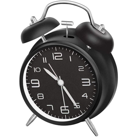 Noise Less Bells Double Bell Alarm Clock With Night Light, 4 Inch Stereoscopic Dial ...