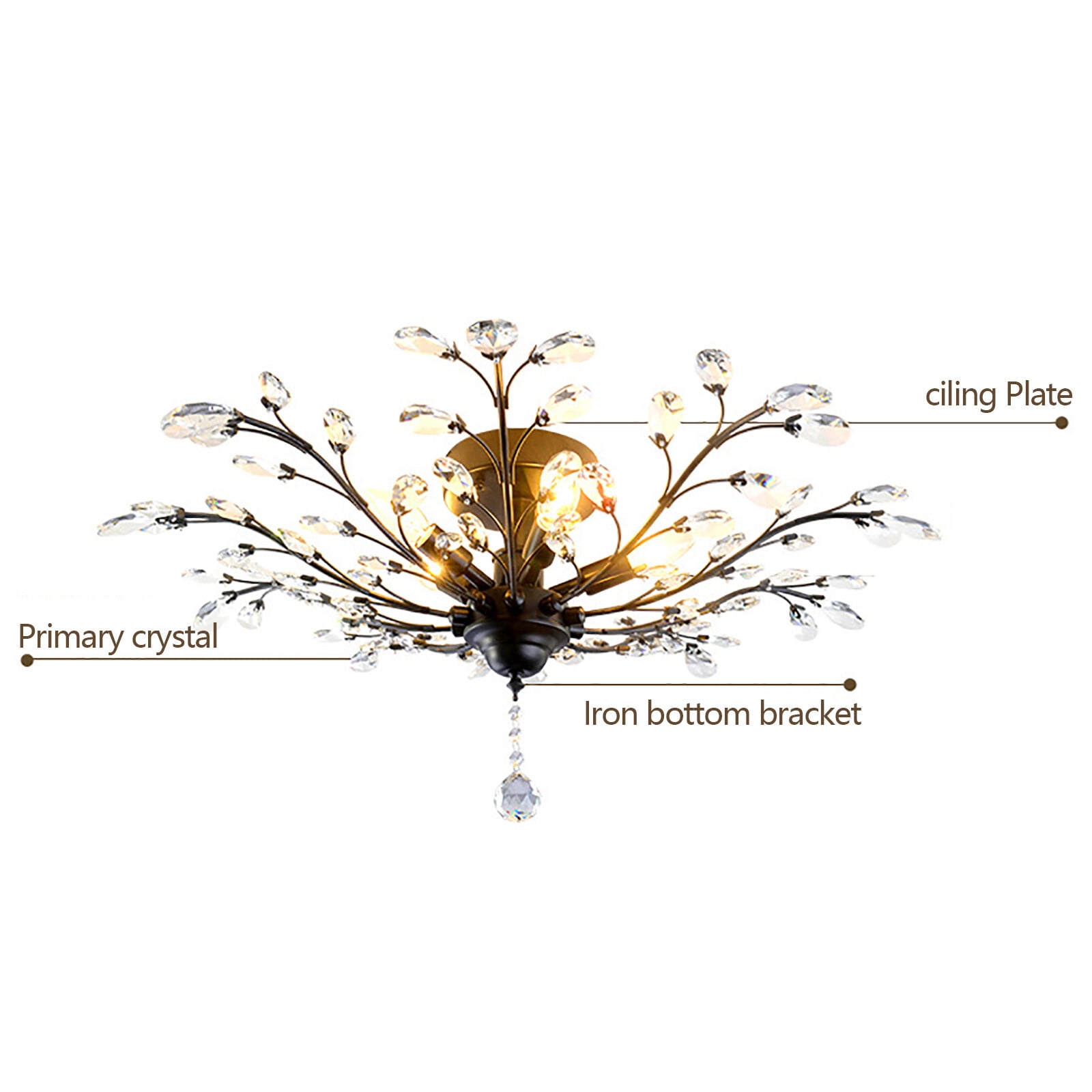 110V Vintage Crystal Pendant Lamp Flower Ceiling Light Fixture Chandelier for Living Rooms, Bedroom