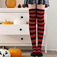 thumbnail image 2 of Striped Socks Comfortable Thigh High Socks for Costume Party Black Red, 2 of 8