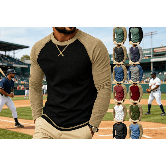 Mens Baseball Shirt Casual Raglan Long Sleeve Crewneck Cross Graphic T-Shirt Lightweight Vintage Tops Big and Tall Size S-3XL White