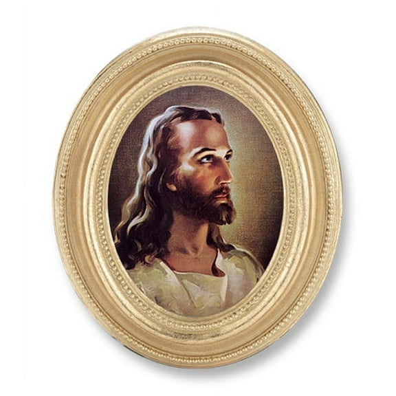 Head of Christ Picture Framed Print Small, Oval Gold-Leaf Frame