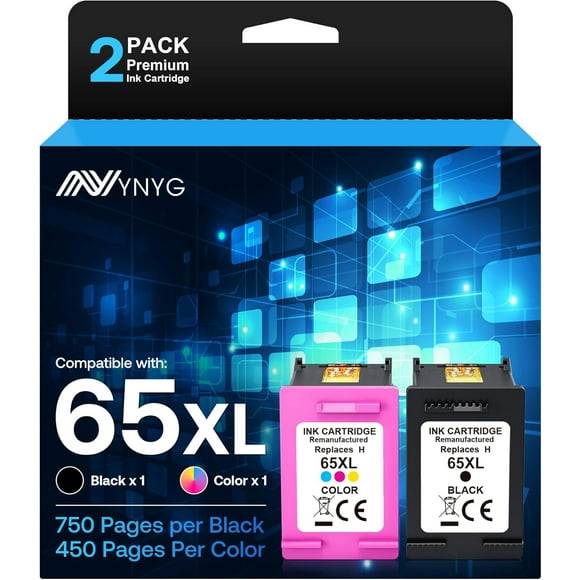TRAHOO-65XL Ink Cartridges Replacement for HP 65 Ink Cartridges Remanufactured Ink 65 cartridges for Deskjet 3755 3772 2622 2652 2655 3752 Envy 5055 5052 Printer(1 Black,1 Tri-Color)