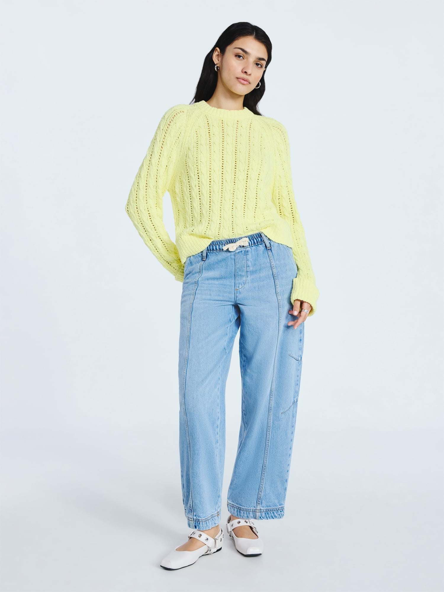 Scoop Women's and Women's Plus Cable Knit Raglan Sweater, Midweight, Sizes XS-XXL