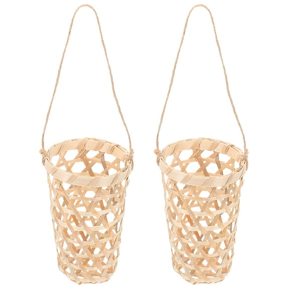Pretyzoom 2pcs Hanging Orchid Planter Wicker Flower Basket Beige for Garden Decor