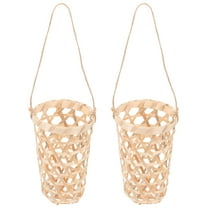 Pretyzoom 2pcs Hanging Orchid Planter Wicker Flower Basket Beige for Garden Decor