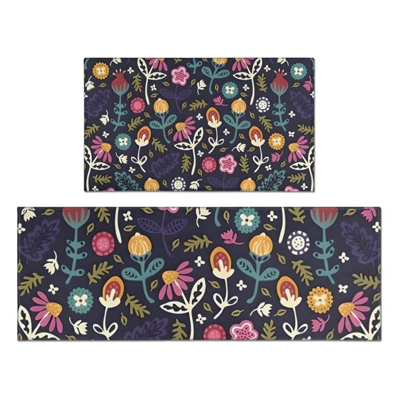 Pioneer Flower Floral Print Pattern Kitchen Rugs Sets Of 2,Anti Fatigue Kitchen Mat Rugs Non Slip Washable,Decorative Kitchen Floor Mats for Kitchen,Sink,Laundry,17"x30" 17"x47"