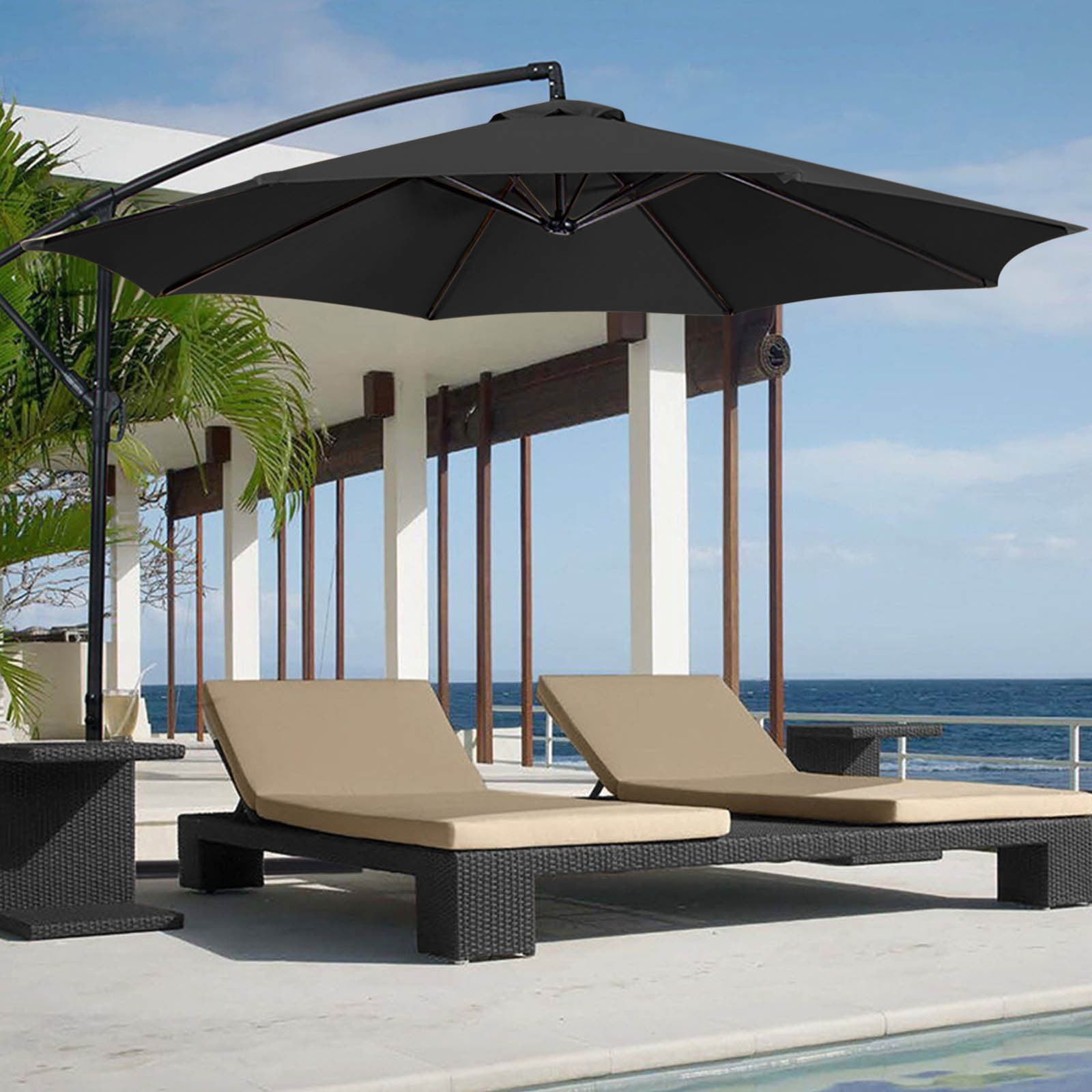 Shldybc 1.97" Black Beach Market Patio Umbrella, Cool and Comfortable