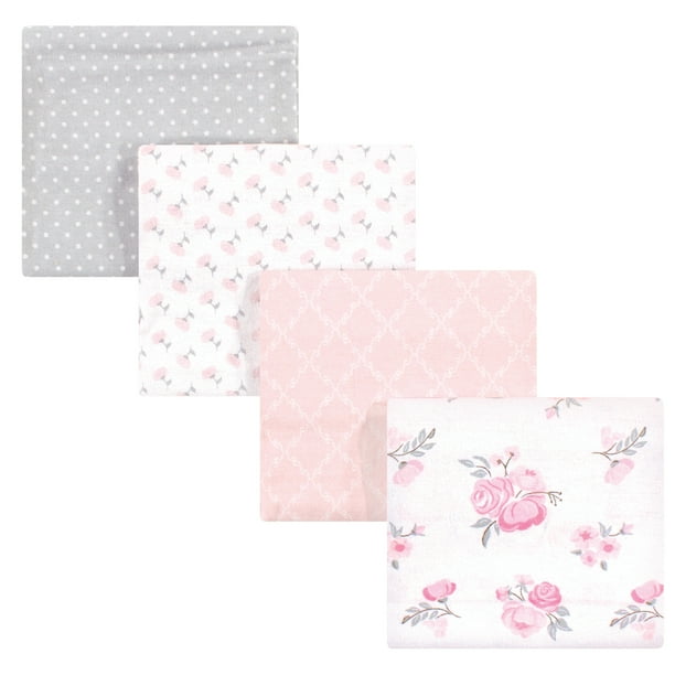 Hudson Baby Flannel Receiving Blankets 4pk, Pink Floral, One Size