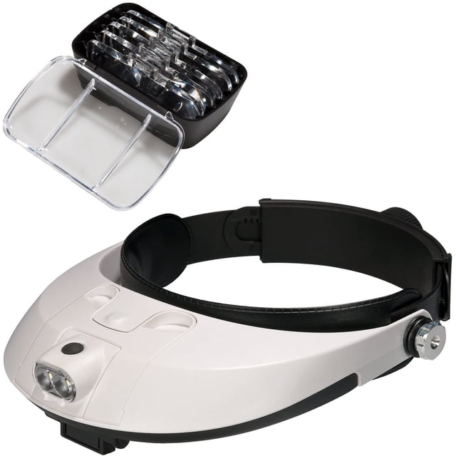 Lupa de faro con lámpara LED, lupa de auriculares para reparación, joyería, costura, manualidades, circuito de reloj (blanco)