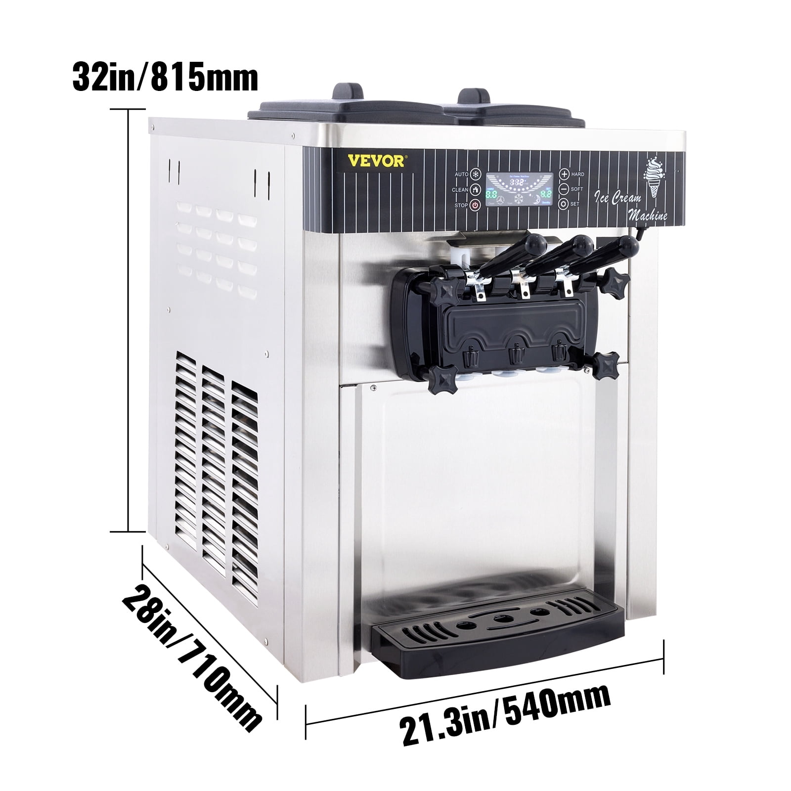 VEVOR Commercial Ice Cream Machine 5.3 to 7.4Gal per Hour Soft Serve with LED Display Auto Clean 3 Flavors Perfect for Restaurants Snack Bar, 2200W, Sliver