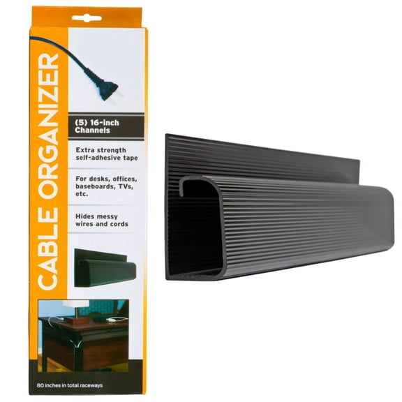J Channel Desk Cable Organizer Kit– 5 Black Raceway Channels -by Edison Supply
