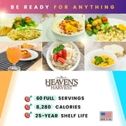 Heavens Harvest 25 Year Family Survival Food Kit + Waterproof Bucket, Emergency Freeze Dried Food Supply (60 servings)