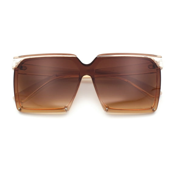 Womens Squared Rectangular Butterfly Fashion Plastic Sunglasses Peach - Brown