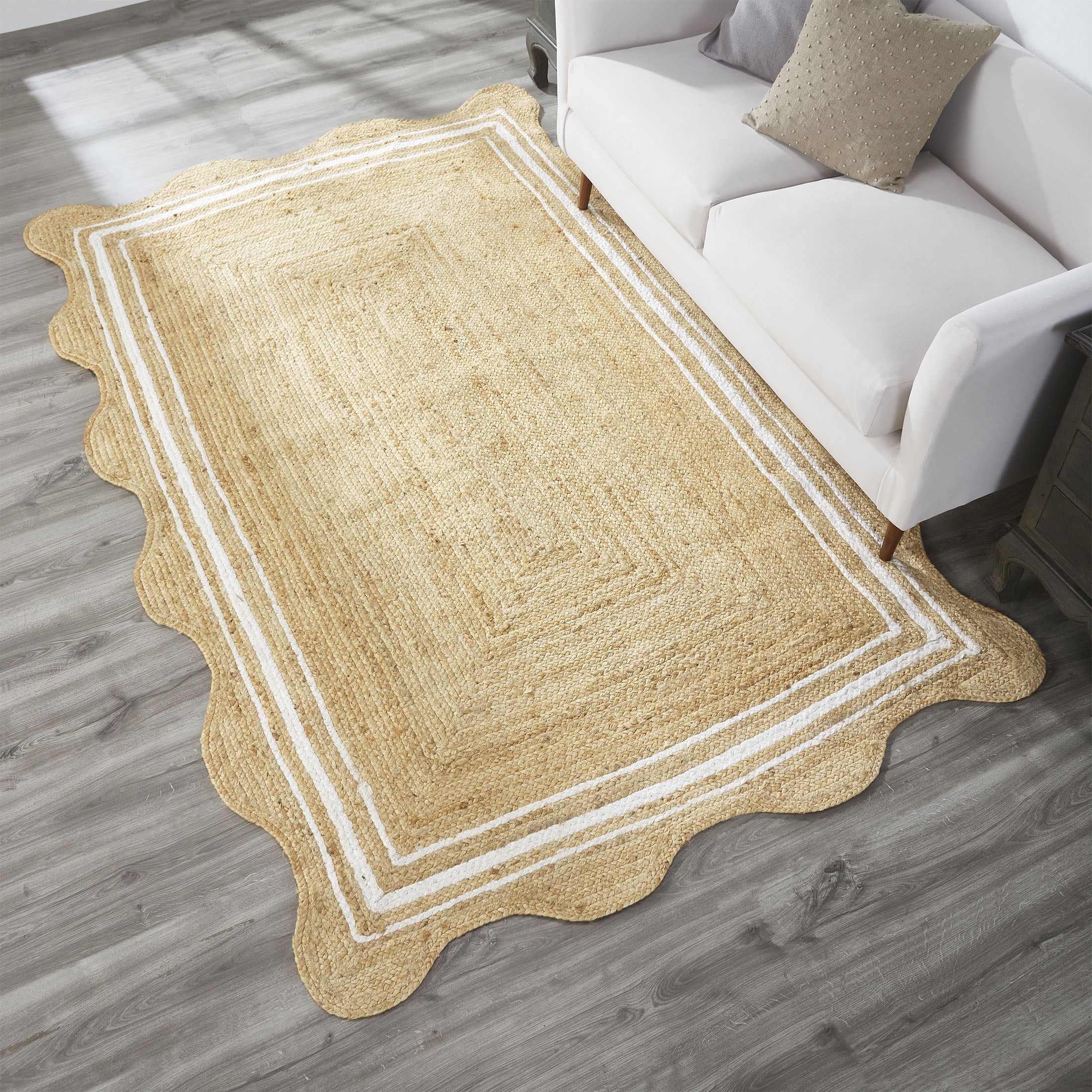 My Texas House Natural/White Scallop Jute with Border Area Rug, 5' x 8'