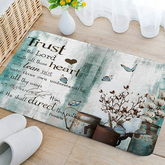 Inspirational Quote Bathroom Rug Mat, Bible Verse Inspirational Motivational Bathroom Rugs Set, Abstract Ink Paint Pink Teal Marble Non-Slip Bath Carpet, Extra Soft and Absorbent Bath Rugs(17"X29")