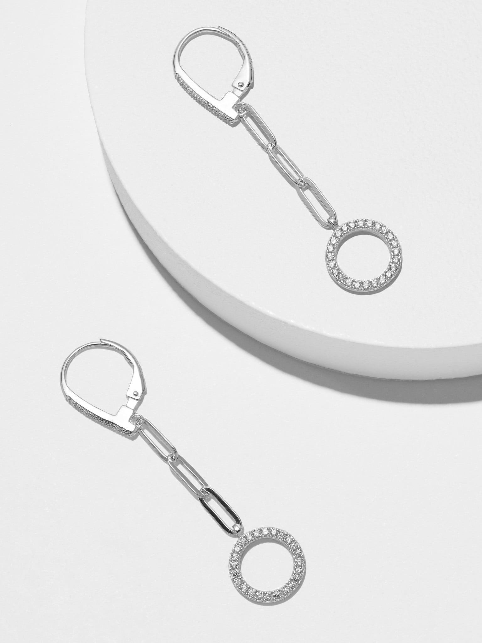 Forever Facets Sterling Silver Cubic Zirconia Circle Paperclip Leverback Earrings