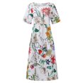 thumbnail image 3 of Robes d'Été Décontractées Boho Plissées Longueur Genou Évasées Ligne A Midi Fête Plage Robe à Imprimé Floral Manches Courtes Robes Soleil pour Femmes Grande Taille Col Rond Robes Vacances, 3 of 5