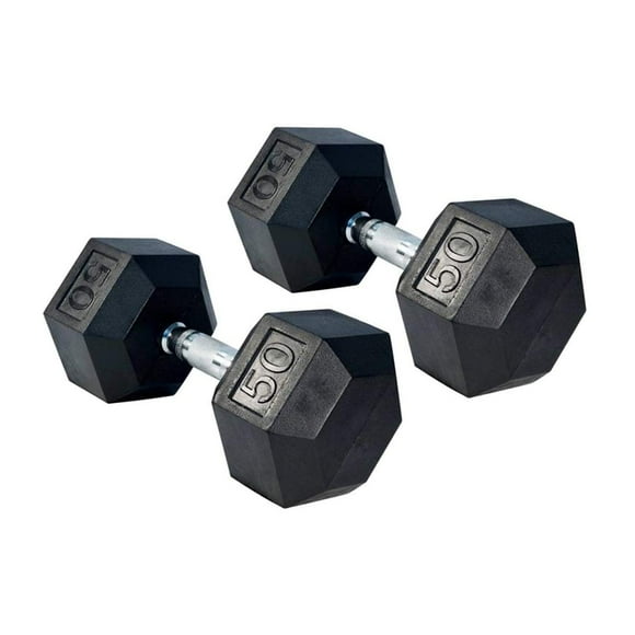 Gronk Fitness Rubber Hex Dumbbell Pairs | 5lbs - 70lbs | Workout Equipment for Men and Women | Rubber Coated Cast Iron with Ergonomic Chrome Plated Handles | 50 lbs
