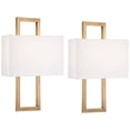 thumbnail image 2 of Possini Euro Design Modena Modern Wall Light Sconces Set of 2 French Brass Hardwire 9 1/2" Fixture Off White Faux Silk Shade for Bedroom Bathroom Home, 2 of 9