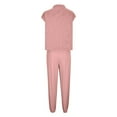 thumbnail image 4 of Scyoekwg Two Piece Outfits For Women Solid Color Short Sleeved Round Neck Top Casual Wide Legs Pants Set (Pink,M), 4 of 4