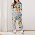 thumbnail image 3 of Kll The World Map With Cartoon Animals Print Women'S Long Sleeve Pajamas With Pants Sleepwear Loungewear 2 Set-Large, 3 of 9